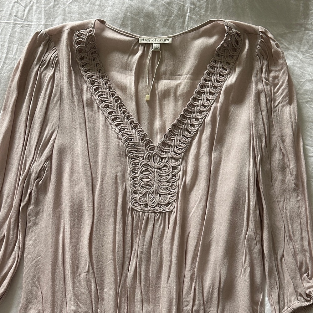 Daniel Rainn Blush Pink Blouse with Crochet Detail